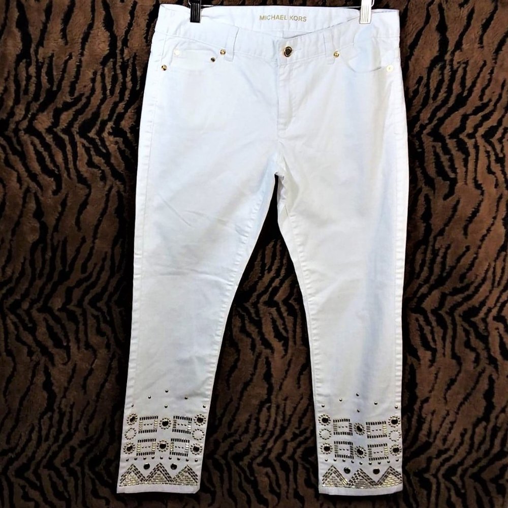 Michael Kors Gold Studded White Cropped Skinny 6